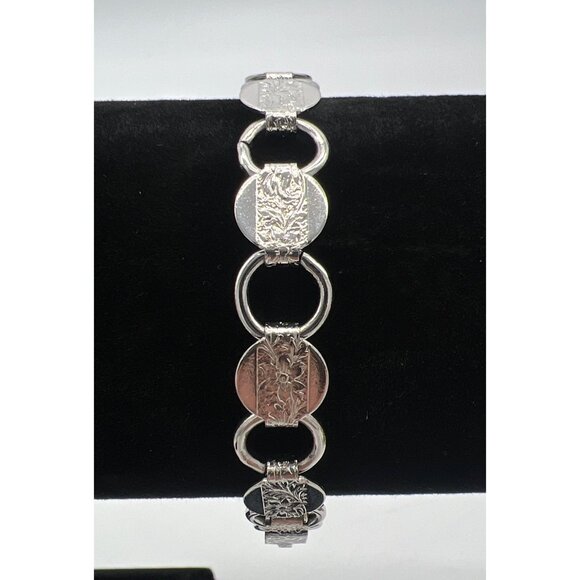 Sarah Coventry Silver-Tone Textured Circle Link Bracelet 7 Inch Vintage Jewelry - Picture 1 of 6